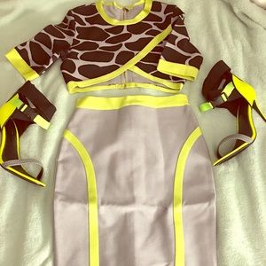 2 piece bandage, gray, neon green and black. New